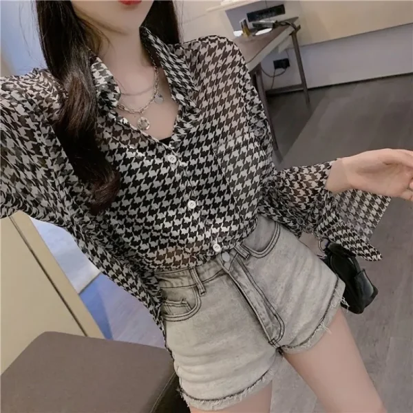 Office Lady Loose Printing Long Sleeve Thin Shirts