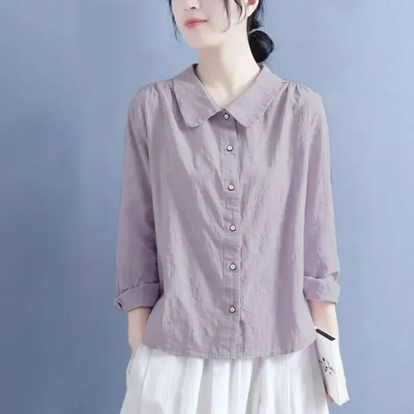 Office Lady Solid Color Cotton Linen Long Sleeve Shirts