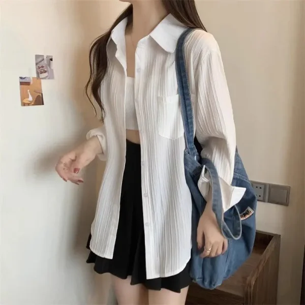 Solid Color Polo Collar Women Shirts - Image 3