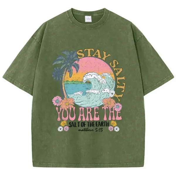 Summer Woman Cotton Washed T-Shirts - Image 2