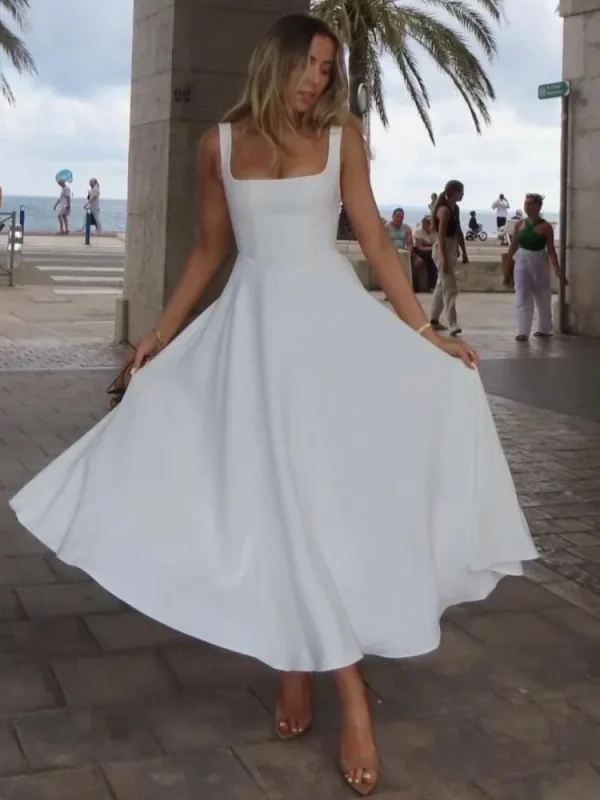 Elegant White High Waist Women's Dress - Image 3