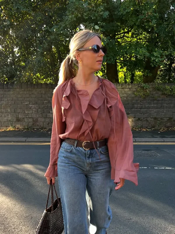 Elegant Ruffles Flared Sleeve Oversized Shir - Image 3