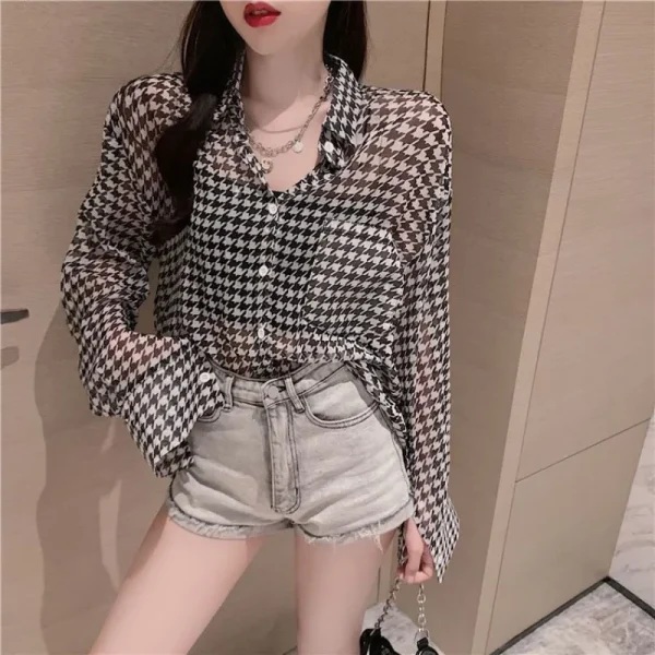 Office Lady Loose Printing Long Sleeve Thin Shirts - Image 6