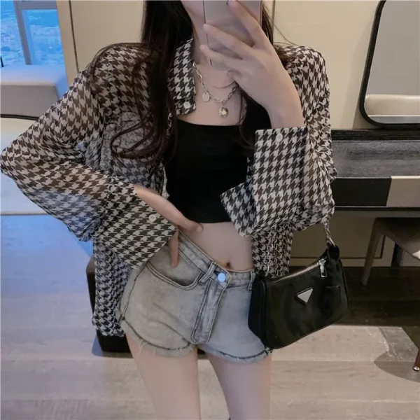 Office Lady Loose Printing Long Sleeve Thin Shirts - Image 2