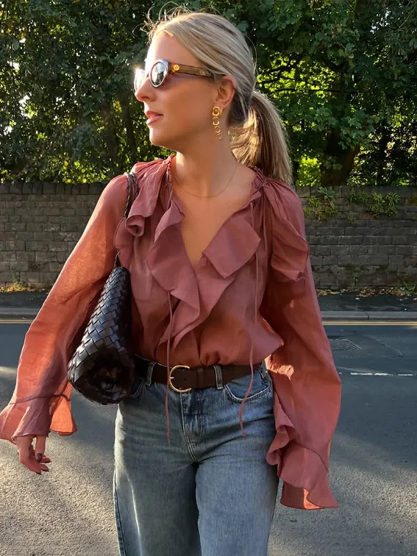 Elegant Ruffles Flared Sleeve Oversized Shir