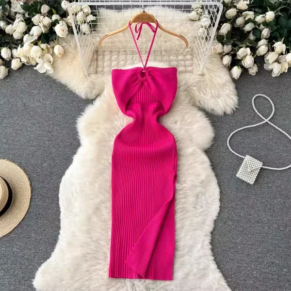 Sexy Package Hips Split Knitted Summer Dress - Image 3