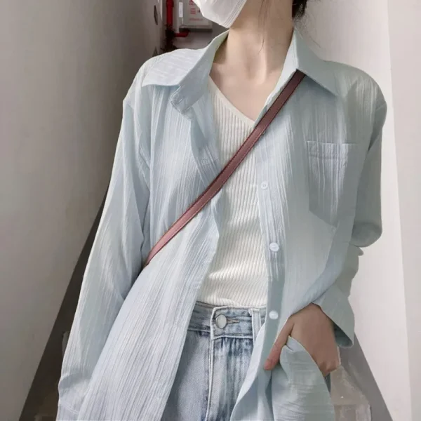 Solid Color Polo Collar Women Shirts - Image 2